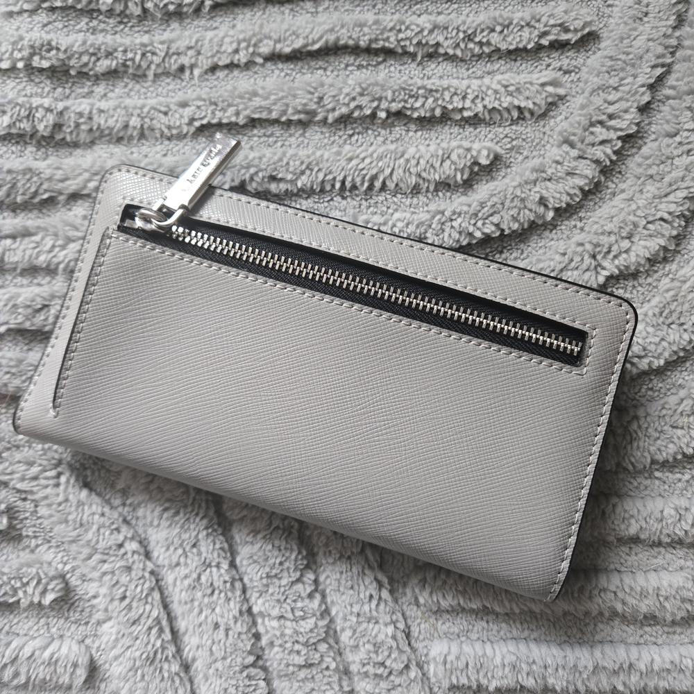 Kate Spade White and Light Gray Saffiano Zip Wallet with Silver Hardware - Picture 4 of 8